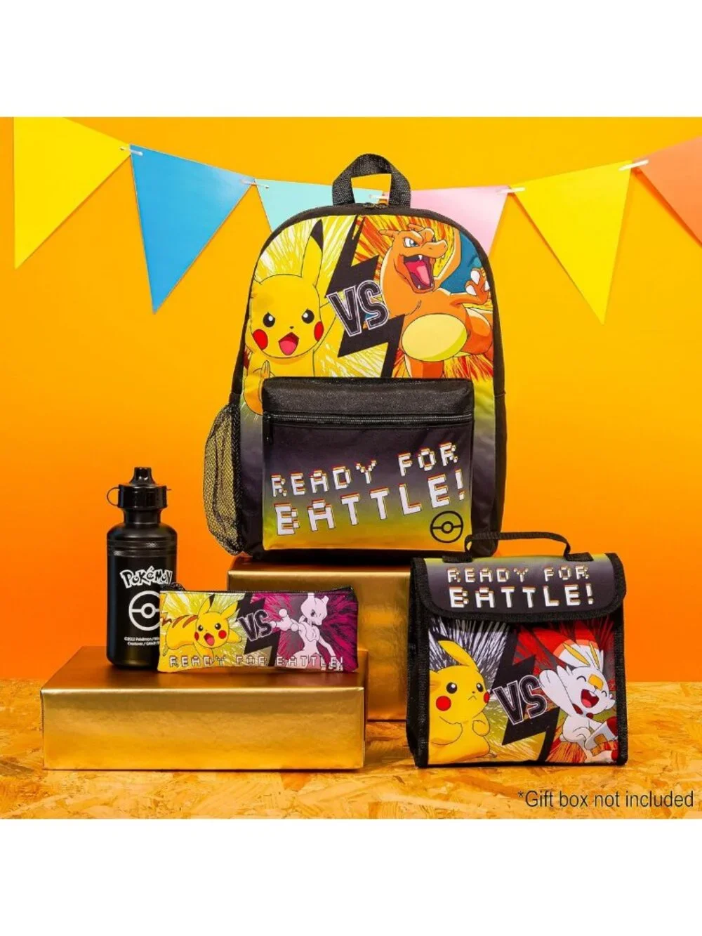 Kids Anime Backpack Set - 4 Pcs with Water Bottle, Pencil Case & Lunch Bag